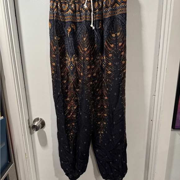 Pants - Tribal Patterned navy and Orange Pants